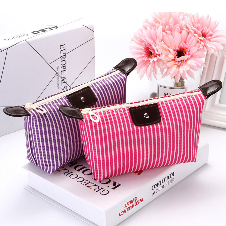 Portable Foldable Striped Waterproof Cosmetic Bag