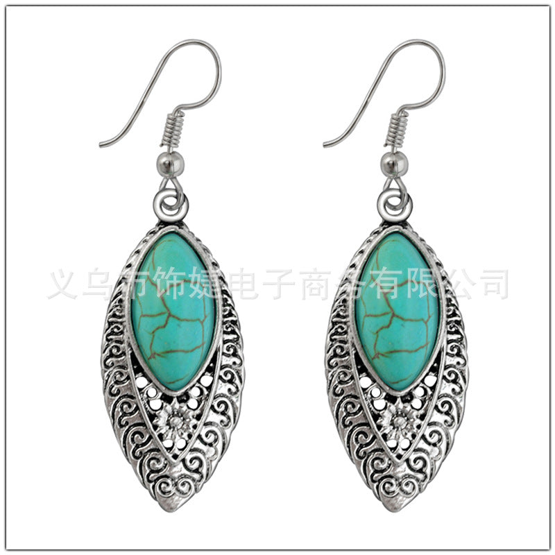 Bohemian Vintage Turquoise Leaf Earrings Accessory
