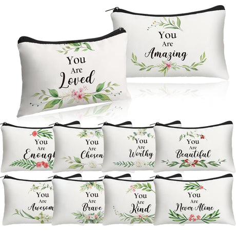 Hillban 10 Pcs Cosmetic Bag for Women Valentine Gifts Employee Appreciation Week Gifts Christian Bible Verse Makeup Bags You Are Amazing Inspirational Religious Bag for Women(ClassicWhite)