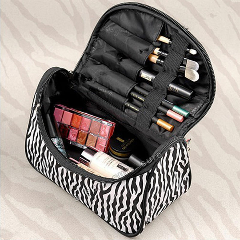 Zebra Striped Large Makeup Bag for Travel Organization
