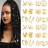 24Pcs Hair Accessories Loc Jewelry Adjustable Hair Rings Non-piercing Ear Clip Hair Dreadlocks Hair Cuff Metal Alloy Braid Clips Hair Charms for Men Women Most Hairstyles Braids (Gold 6Style)