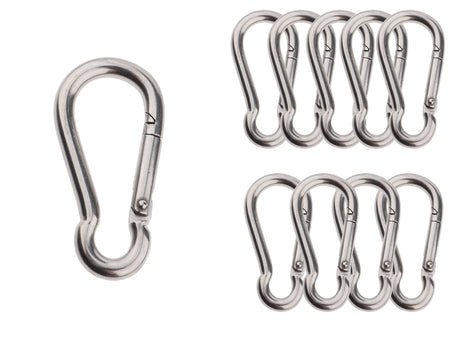 Olivia & Oliver 10 Pack Stainless Steel Carabiner，3.15 inch Carabiners，Spring Snap Hook Carabiner for Fitness Boating Camping Hiking pet Leash Indoor Outdoor Equipment Gear DIY accessorie.