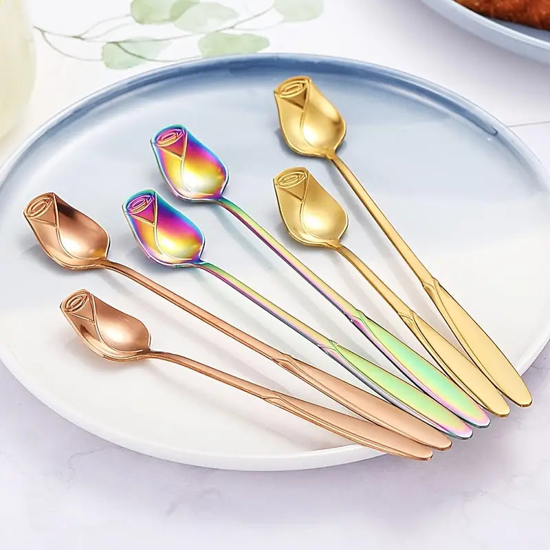Creative Rose Stainless Steel Long Handle Coffee Spoon