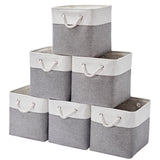 ISEMINGLA 13 x 13 Inch Storage Cubes6 Pack Cube Storage Bins for Shelves，Fabric Collapsible Storage Bins with Handles Foldable Storage Basket for Organizing Clothes Toys Books (White&Gray)