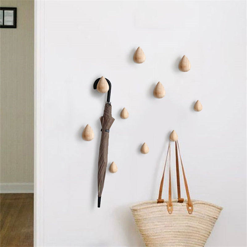 Cute Beech Wood Water Drop Hook for Home Storage
