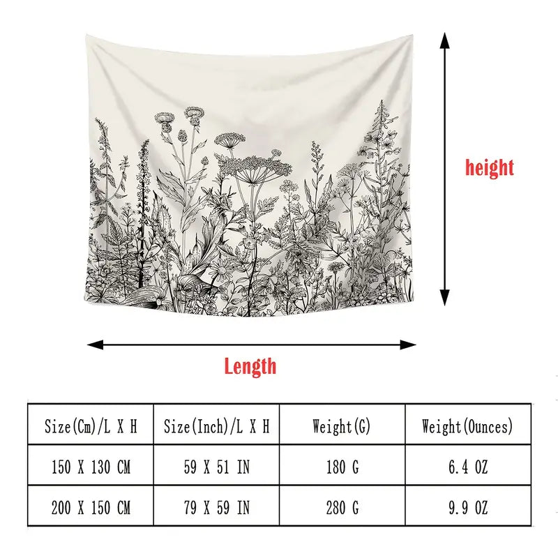 Black-and-White Flower Wall Tapestry for Home Decor