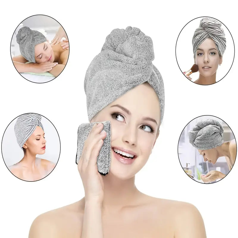 Microfiber Hair Drying Cap - Quick Absorbent Gray Towel