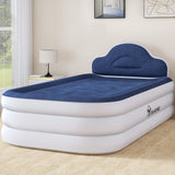 YITAHOME Twin XL Size Air Bed with Integrated Pump and Headboard 18-inch Blow-Up Mattress Including Extra Inflation Valve Carry Bag and Repair Kit Ideal for Travel Camping and Guest (Blue)