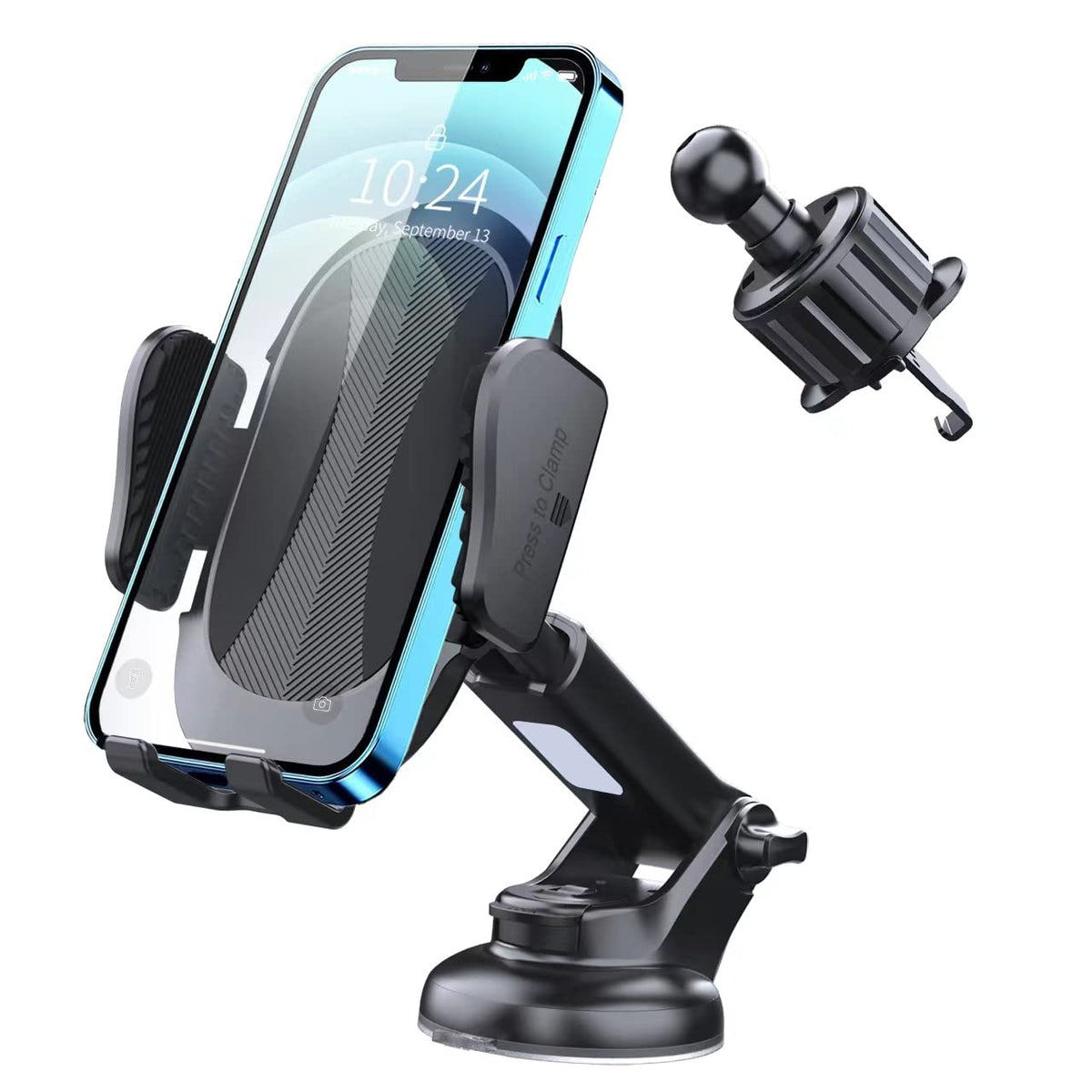 Generic Car Phone Holder with Suction Cup and Metal Hook Compatible with All Smartphones