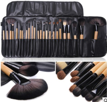 24-Piece Wooden Makeup Brush Set with Brush Bag