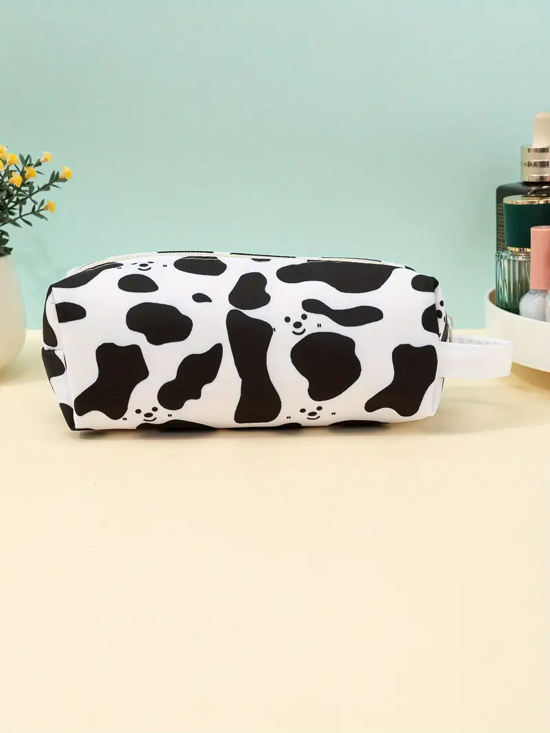 Smiley Face Cow Print Makeup and Pencil Case Organizer