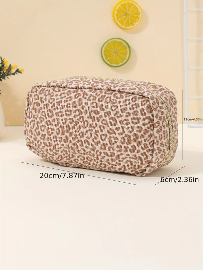 Leopard Print Square Makeup Bag - Travel Organizer Clutch