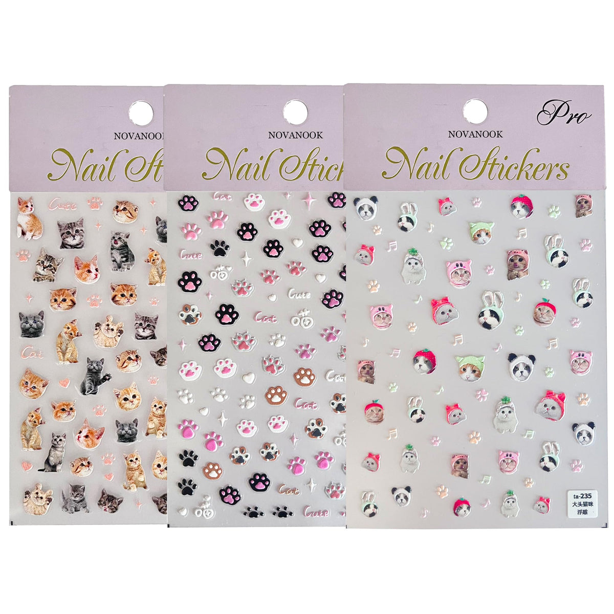 3 Sheets Cat Nail Stickers Cute Nail Stickers Cat Nail Decals Cute Nail Art Stickers Embossed Cat Claw Nail Stickers Embossed Cute Nail Supplies Nail Art Stickers DIY Nails
