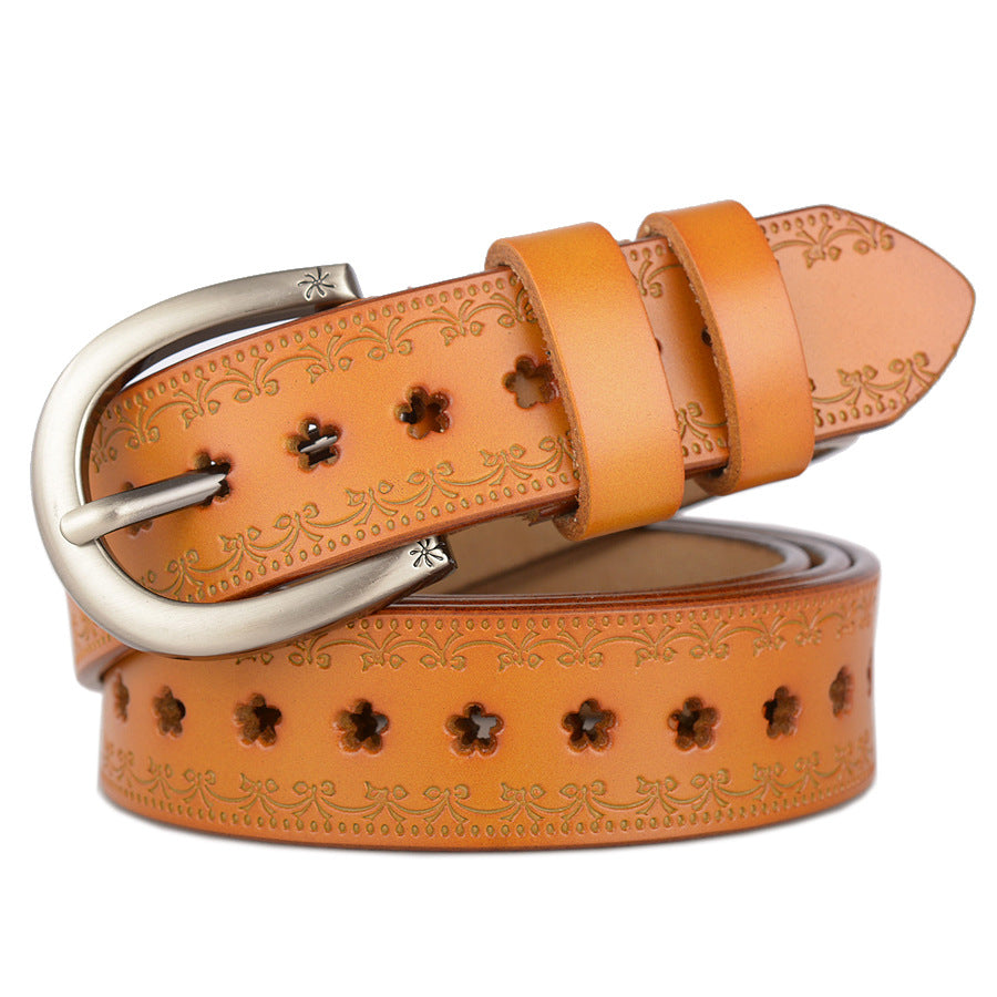 Women's Casual Leather Belt with Stylish Floral Design