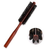 Small Boar Bristle Hair Brush Portable Round Natural Bristle Travel Brush with Wood Handle for Thin or Short Hair Adding Volume Mini Beard Brush for Men