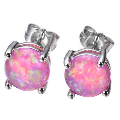 6mm Stylish Opal Earrings with Zirconia Stone Setting