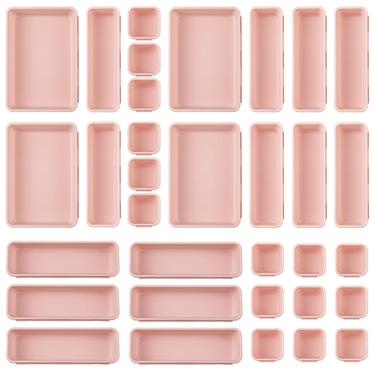 Purpeak 32 Pcs Desk Drawer Organizer Office Organization Tray Versatile Vanity Organizer with Nonslip Pads Makeup Organizer for Divider Drawer Storage Box Container for Kitchen Bedroom (Pink)