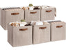 StorageWorks 13x13 Storage Cubes Collapsible Storage Bins Organizer for Closet Fabric Storage Box with PU Handles Brown and Beige 6-Pack