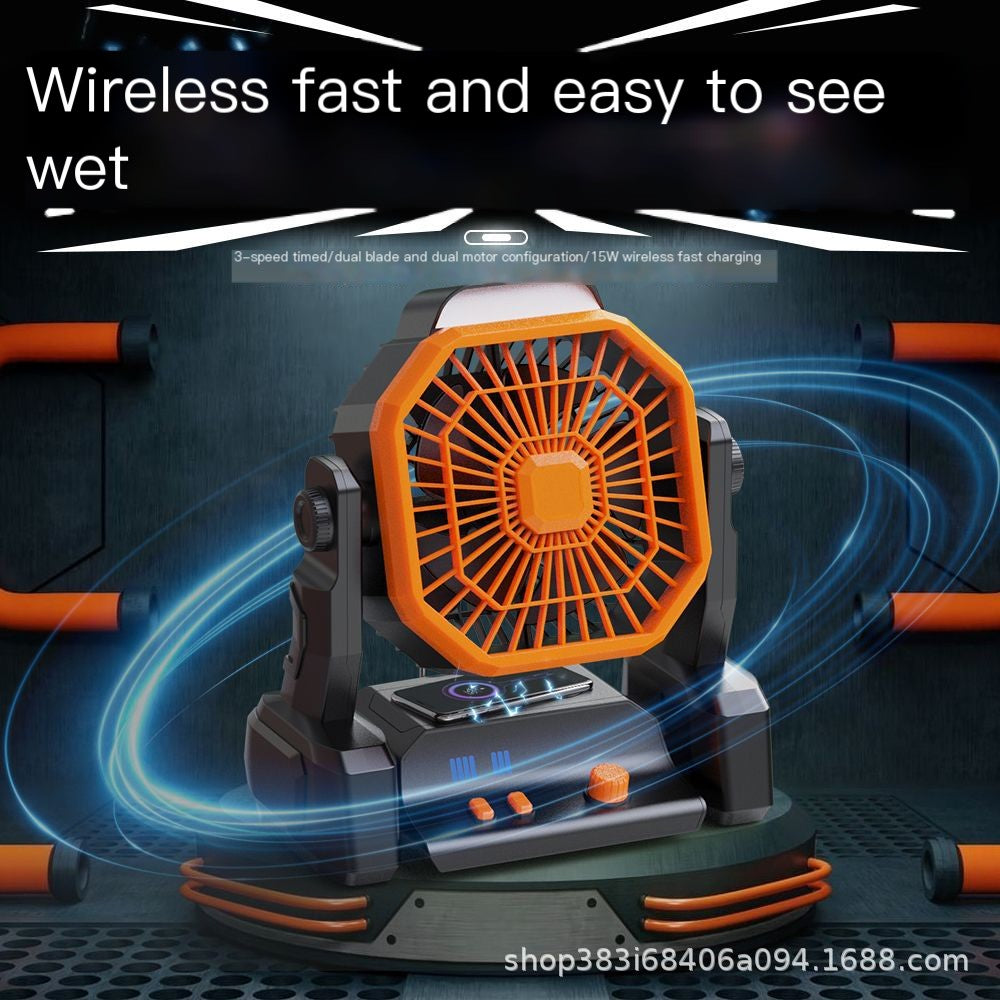 Wireless Charging Camping Fan with Light for Home/Office