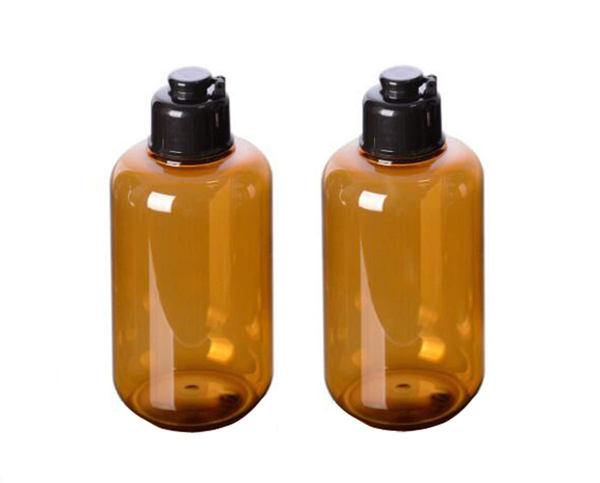 VASANA 300ml/10oz Empty Refill Plastic Squeeze Bottles with Black Flip Cap Cosmetic Makeup Essential Oil Water Shampoo Shower Gel Liquid Body SoapStorage Holder DIY Beauty Tool Pack of 2 (Amber)