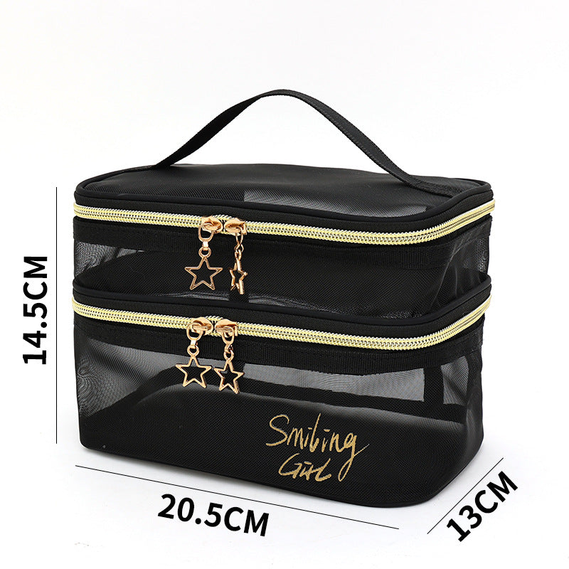 Double Layer Clear Mesh Makeup Purse and Organizer Bag