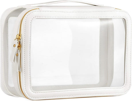 HBlife Clear Makeup Bag Organizer Portable Travel Toiletry Cosmetic Bag Case for Women Large Make Up Bag Makeup Train Case Transparent Storage Bag Pouch with Handle(White)