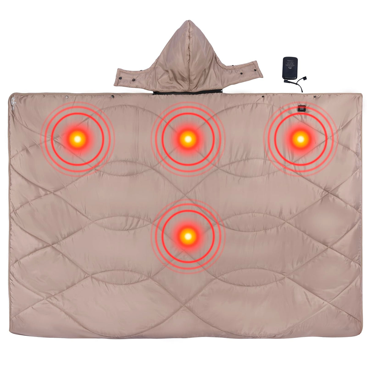 iClimb Heated Camping Blanket with Hood and Battery Pack (Khaki)