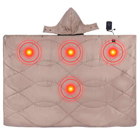 iClimb Heated Camping Blanket with Hood and Battery Pack (Khaki)