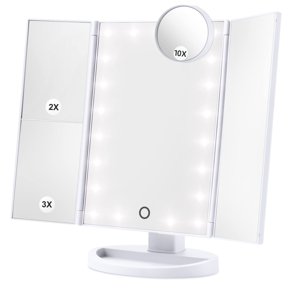 HAMSWAN Makeup Mirror Vanity Mirror with Lights Lighted Makeup Mirror with 1X 2X 3X 10X Magnifying Touch Control Design Dual Power Supply Portable LED Makeup Mirror Women Gift (White+10X)