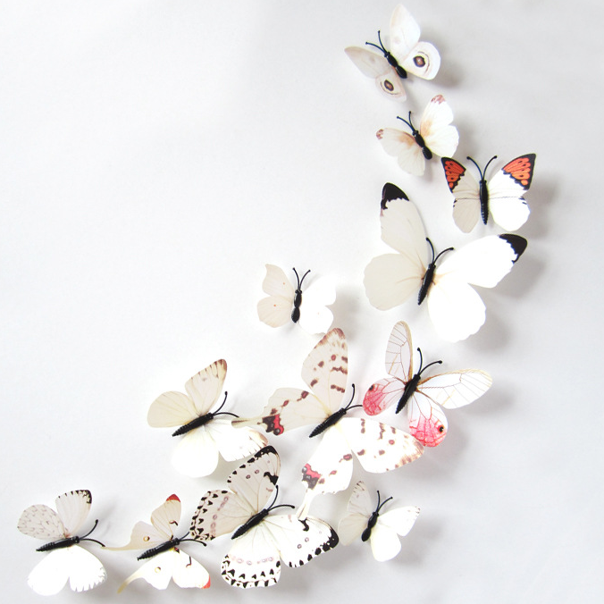 3D Realistic Butterfly Set of 12 Home Decor (White)