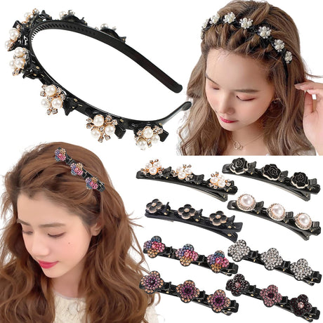 KKSS 9 Pcs Hair Clips for Women Hair Accessories Hair Clips for Thick Hair Braided Hair Clips with Sparkling Crystal Stone Headband with Clips for Girls