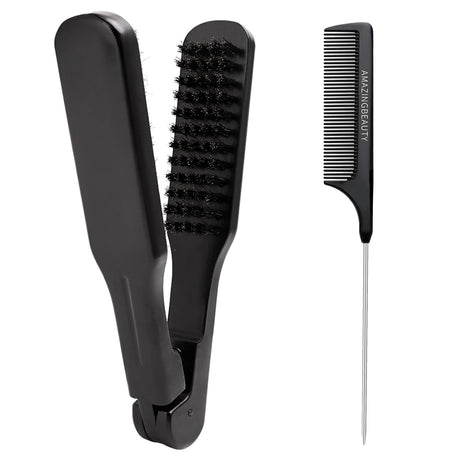 ZIBARBER Hair Brush Set 3 Pieces Barber Brush and Comb for Men Women Straightening Brush with Wood Plate Nylon Bristles for Thick Coarse Hair Beauty Salons Home Use