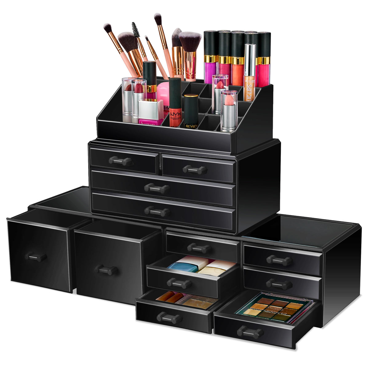 Sorbus Large Makeup Organizer - Stackable Jewelry & Makeup Organizer For Vanity Bathroom Storage Dresser - 12 Drawers Cosmetic Beauty Organizers and Storage with Lipstick Makeup Brush Holder