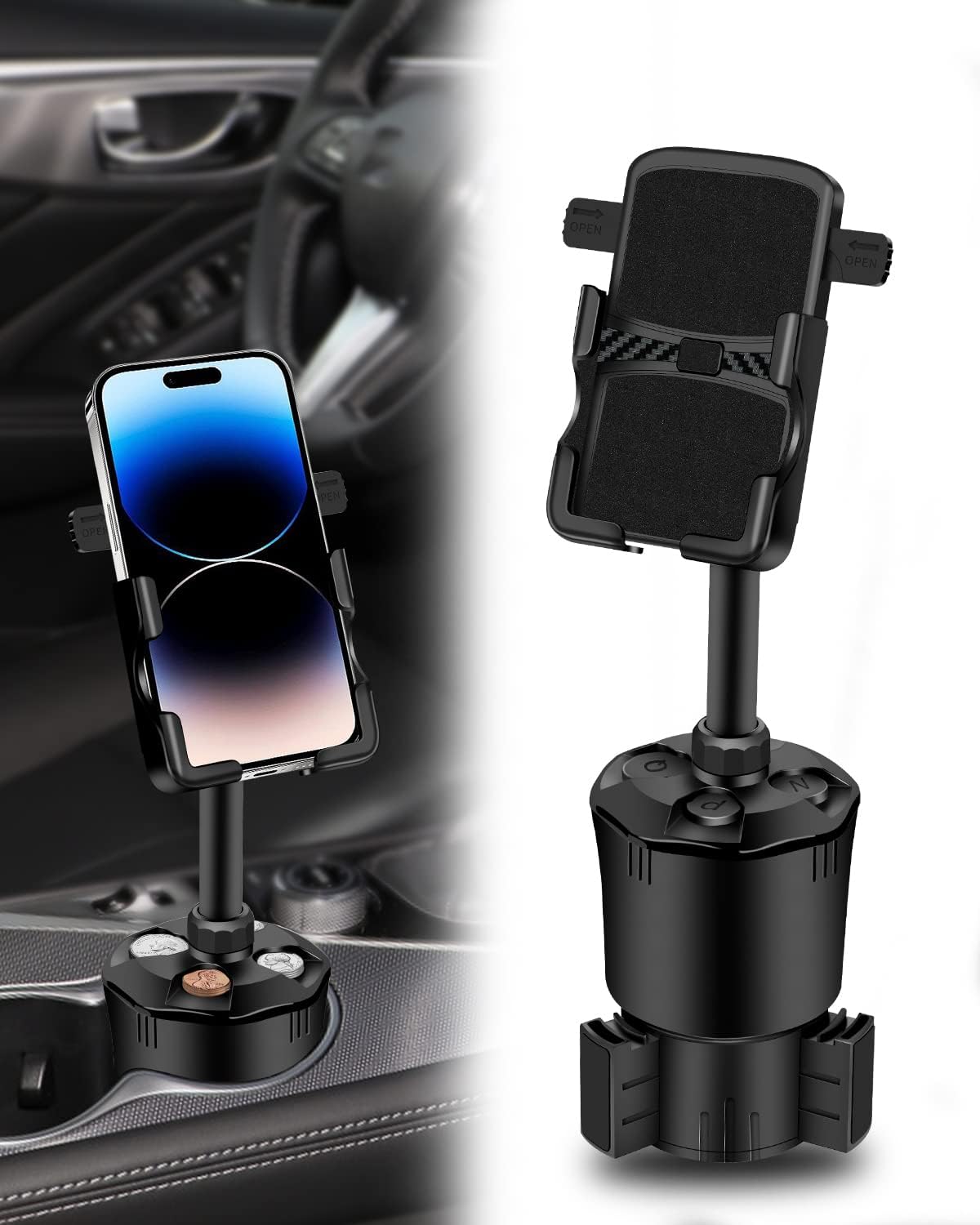 Aoisva Car Cup Holder Phone Mount Multifunctional Car Cell Phone Holder Coin Holder Long Arm with 360 Degree Rotation Compatible iPhone Samsung & All Smartphones