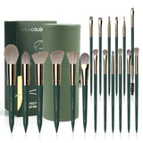 LULUCOLORS 18-Piece Makeup Brush Set with Holder Case – Complete Professional Brush Collection for Flawless Makeup Application -Soft Bristles (Green)