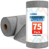 HOMERHYME Microfiber Cleaning Cloth Roll 75 Pack Tear Away Microfiber Towels Reusable Washable Paper Towels Lint Free Cleaning Rags for Car Home Garage & Shop 11.5"x11.5" Grey