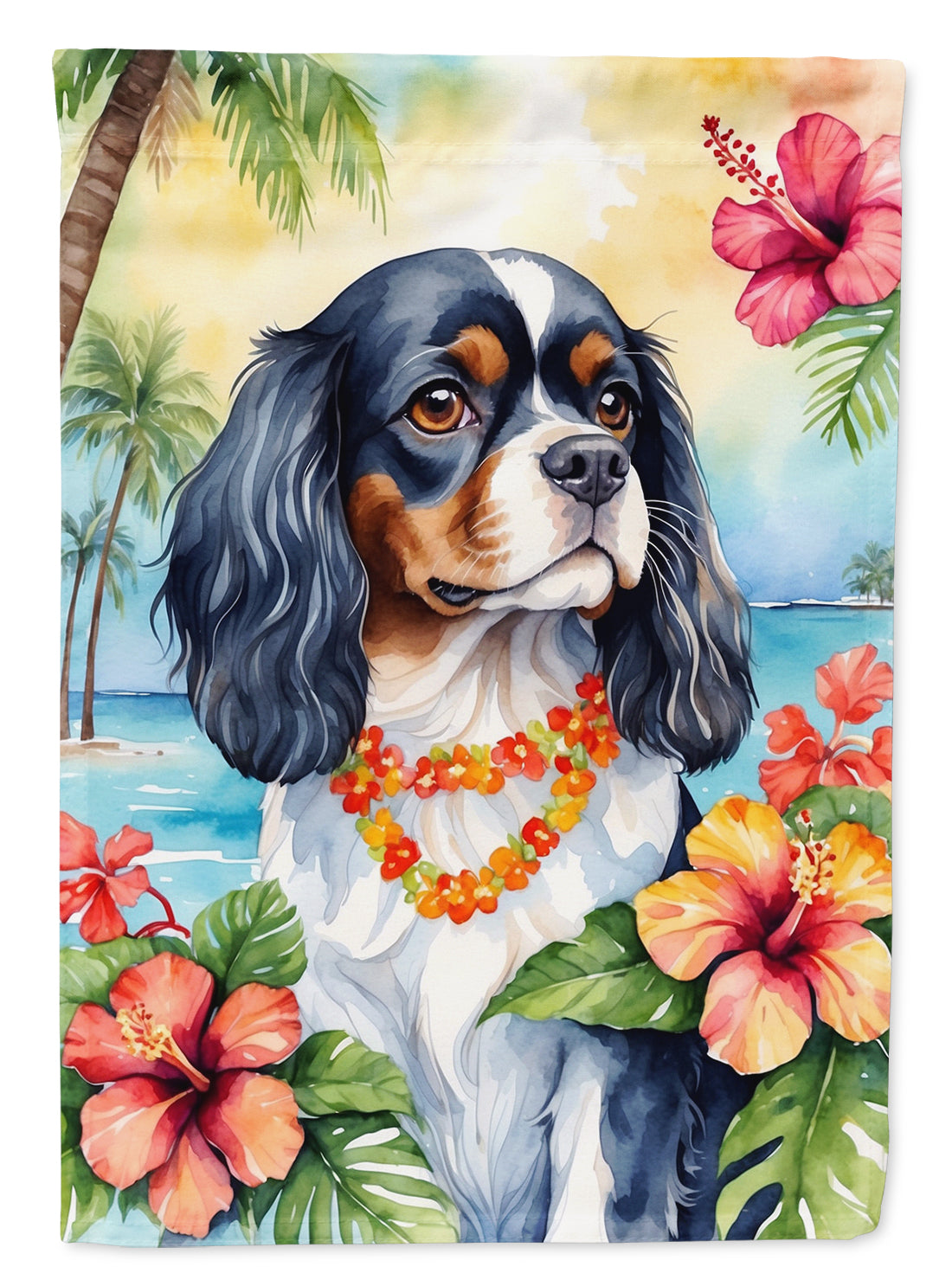 Cavalier Spaniel Luau Garden Flag