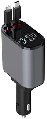 Retractable Phone Charger - Fast Car Charger USB C - Retractable Phone Charger 4 in 1 Retractable Car Charger - Retractable Charger for Apple and Android USB C - Car Gadgets Car Must Haves