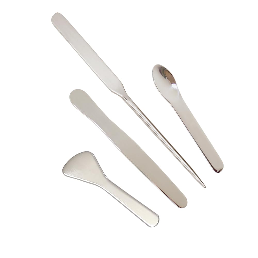 Multi-functional Applicator Stainless Steel Makeup Spatula Cosmetic Spatula Facial Spatula Skin Spatula Wax Sticks Beauty Spatula Mini Spoon Arts and Crafts Tools（4pcs）-Osinee