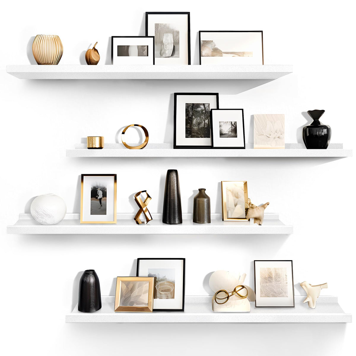 LaVie Home 36-Inch White Floating Shelves for Wall Storage Set of 4 - Modern Minimalist Picture Ledge Shelf Wall Decor for Kitchen Bedroom Bathroom and Living Room Large Floating Shelves