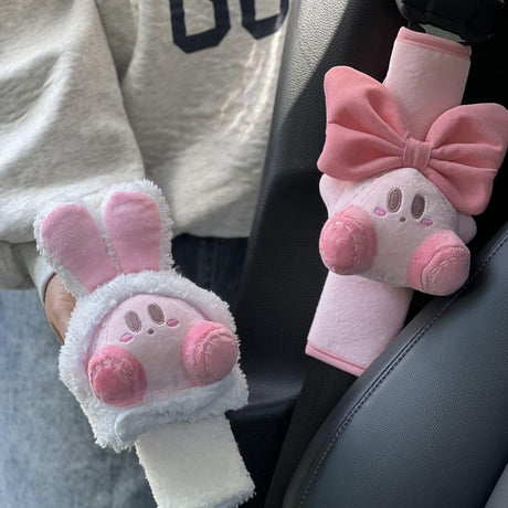 Car Seat Belt Cover Kirby Stocking Stuffers Cute Creative Toy Safety Seatbelt Shoulder Pad Auto Accessory Neck Cushion Protector Seatbelt Shoulder Protector Nice Gift (2-Pack (Rabbit & Bowknot))