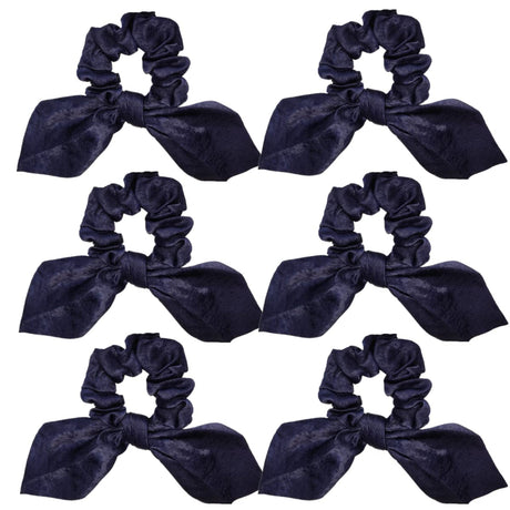 6 Pcs Satin Scrunchies Hair Ties Bands Bows Ropes Elastics Bracelets Ponytail Holders - Hair Accessories for Women and Girls (3.8"x4.0" Navy Blue)