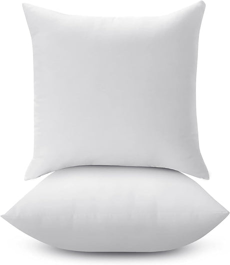 LANE LINEN 18 x 18 Throw Pillow Insert - Pack of 2 White Down Alternative Pillow Inserts for Decorative Pillow Covers Throw Pillows for Bed Couch Pillows for Living Room