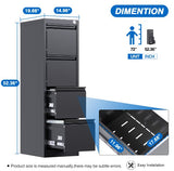 4 Drawer File Cabinet, Metal Vertical File Storage Cabinet With Lock
