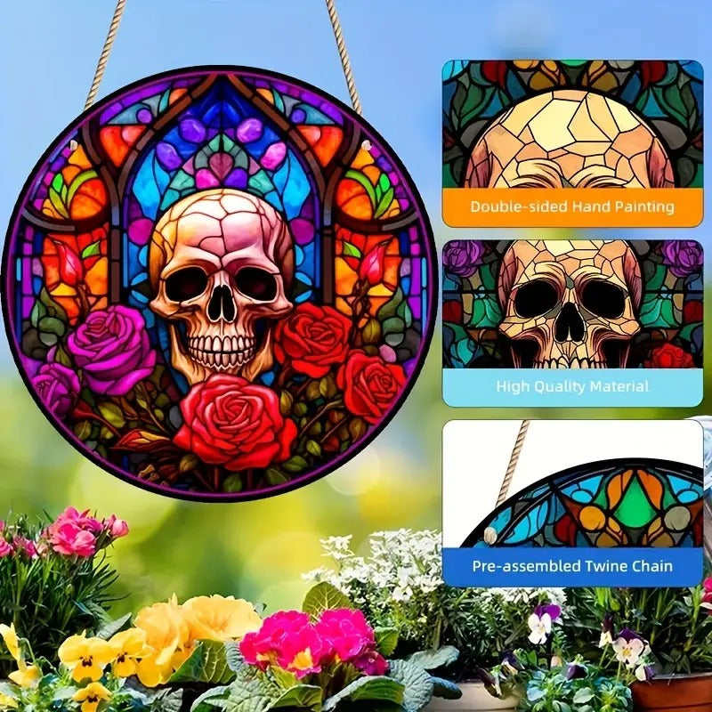 Gorgeous Round Acrylic Skull Rose Home Party Decor
