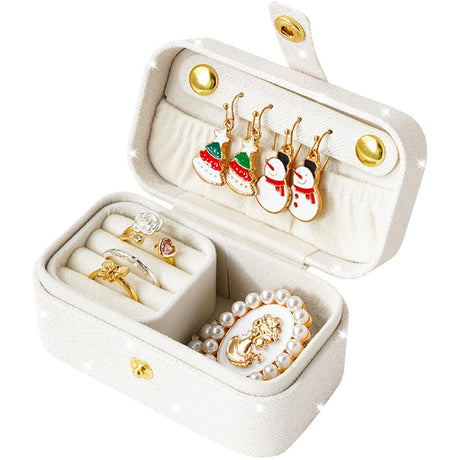 Tiny Small Jewelry Travel Case Mini Jewelry Box for Purse Sparkly Travel Jewelry Holder Mini Cute Travel Jewelry Case Small Travel Jewelry Box with Ring Holder Travel Essentials for Women Girls White