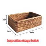 Hand-Woven Rattan Wicker Rectangular Storage Basket