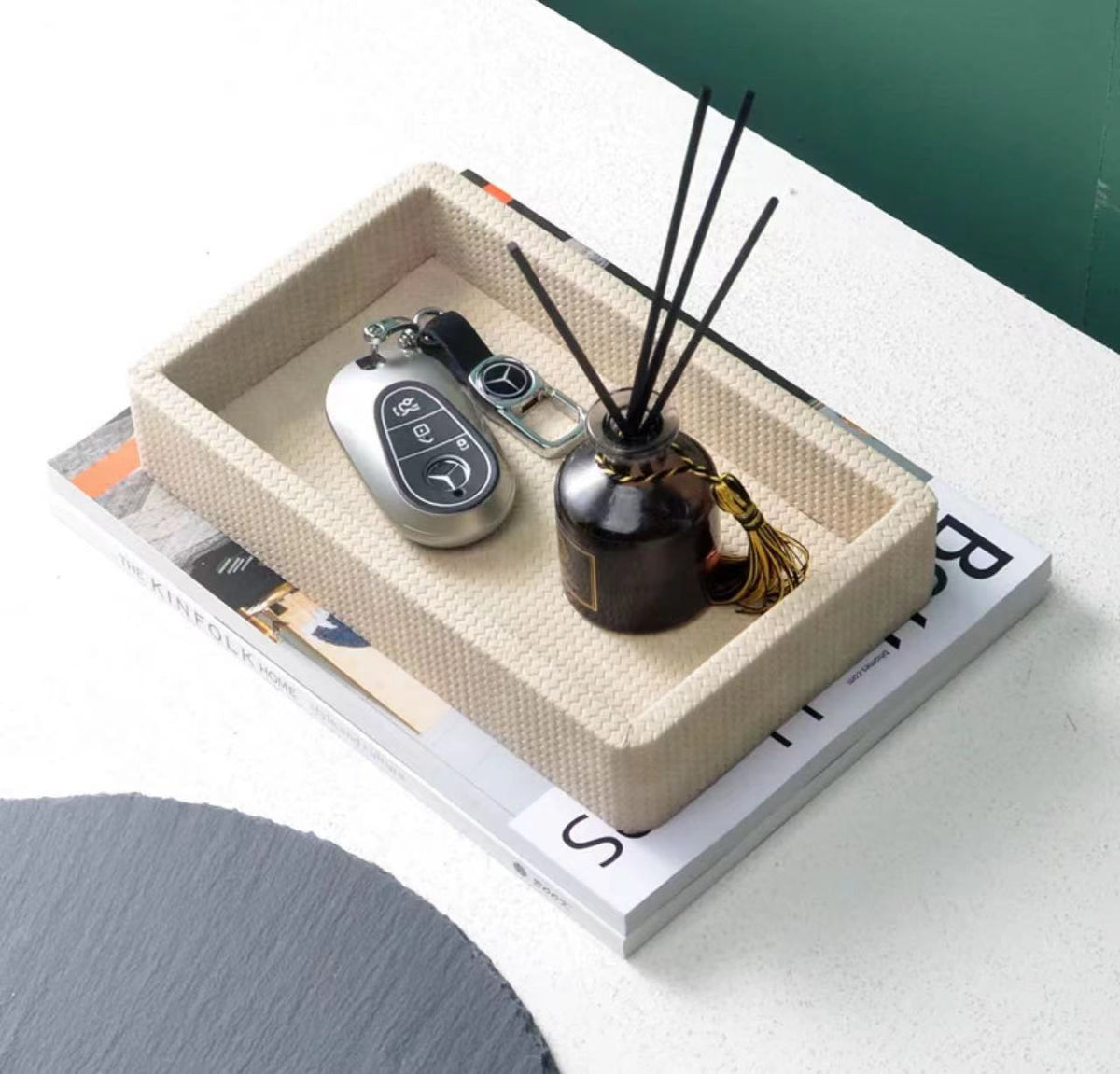 Leather Key Storage Box and Decorative Tray for Entryway