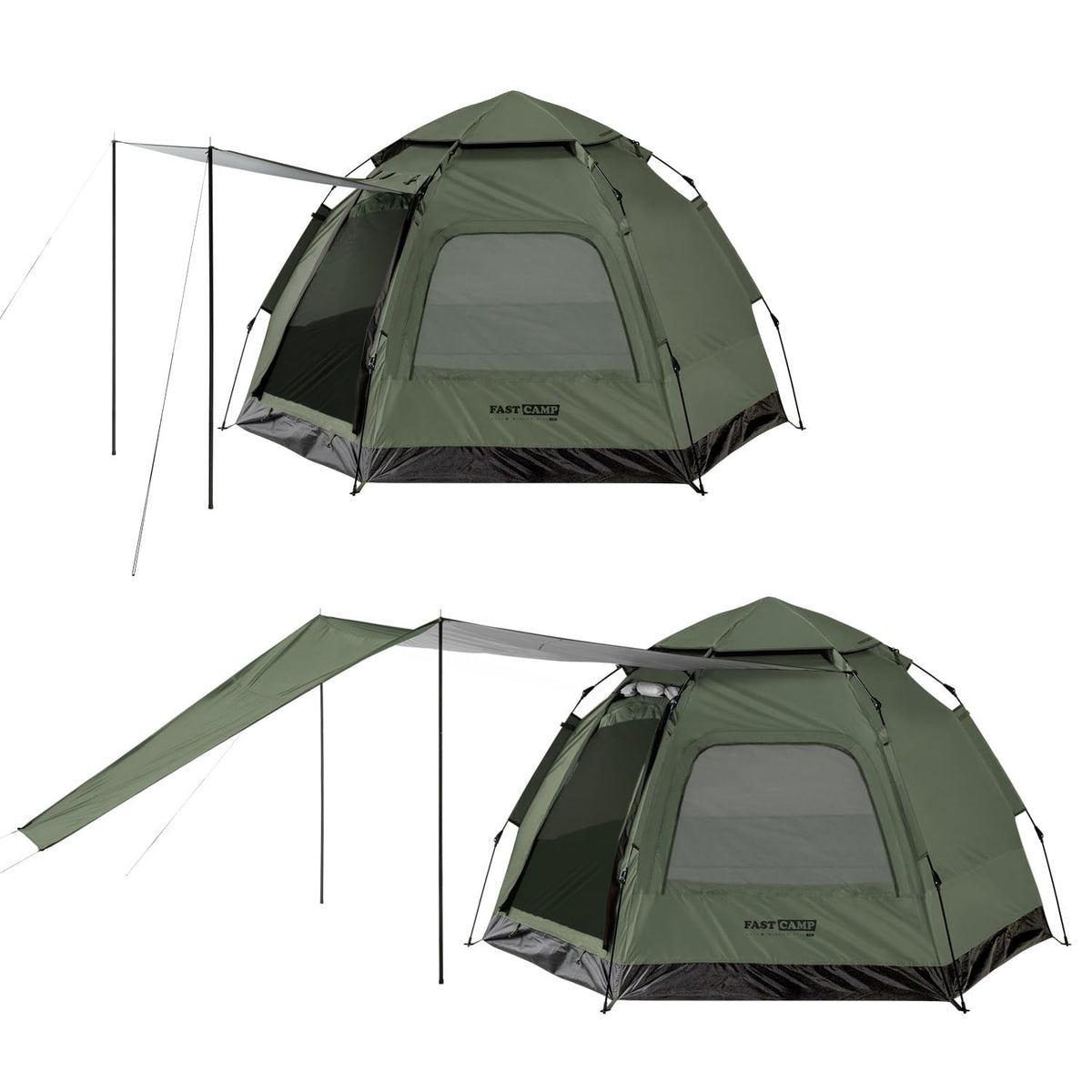 IDOOGEN Instant Camping Tent for 4 Person2 Mesh Windows & 2 DoorsHexagonal DesignEasy Set Up pop up Tent with Vestibule & Rainfly Outdoor Activity (Khaki Tarp Package)