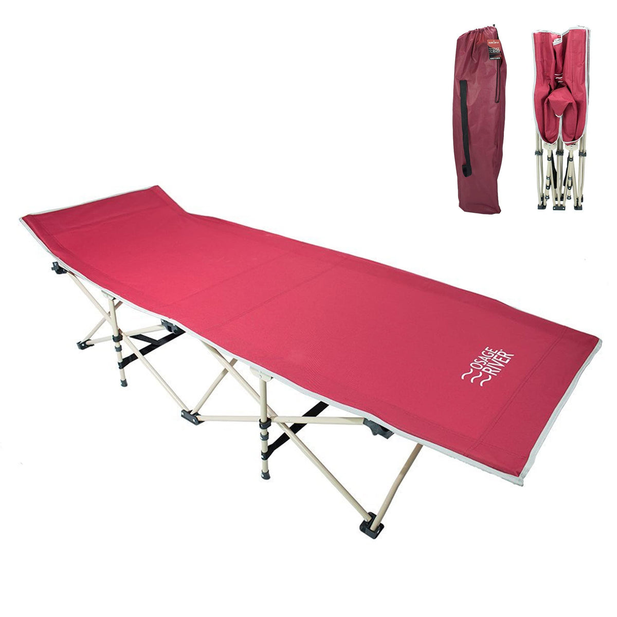 OSAGE RIVER Camping Cot for Adults - Folding Camping Cot - Portable Cots for Sleeping - Rated for 300 lbs Red